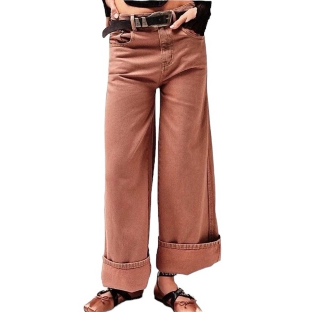 We The Free x Free People Gia Crvy Curvy Wide Leg Jeans Pants Size 33 Copper